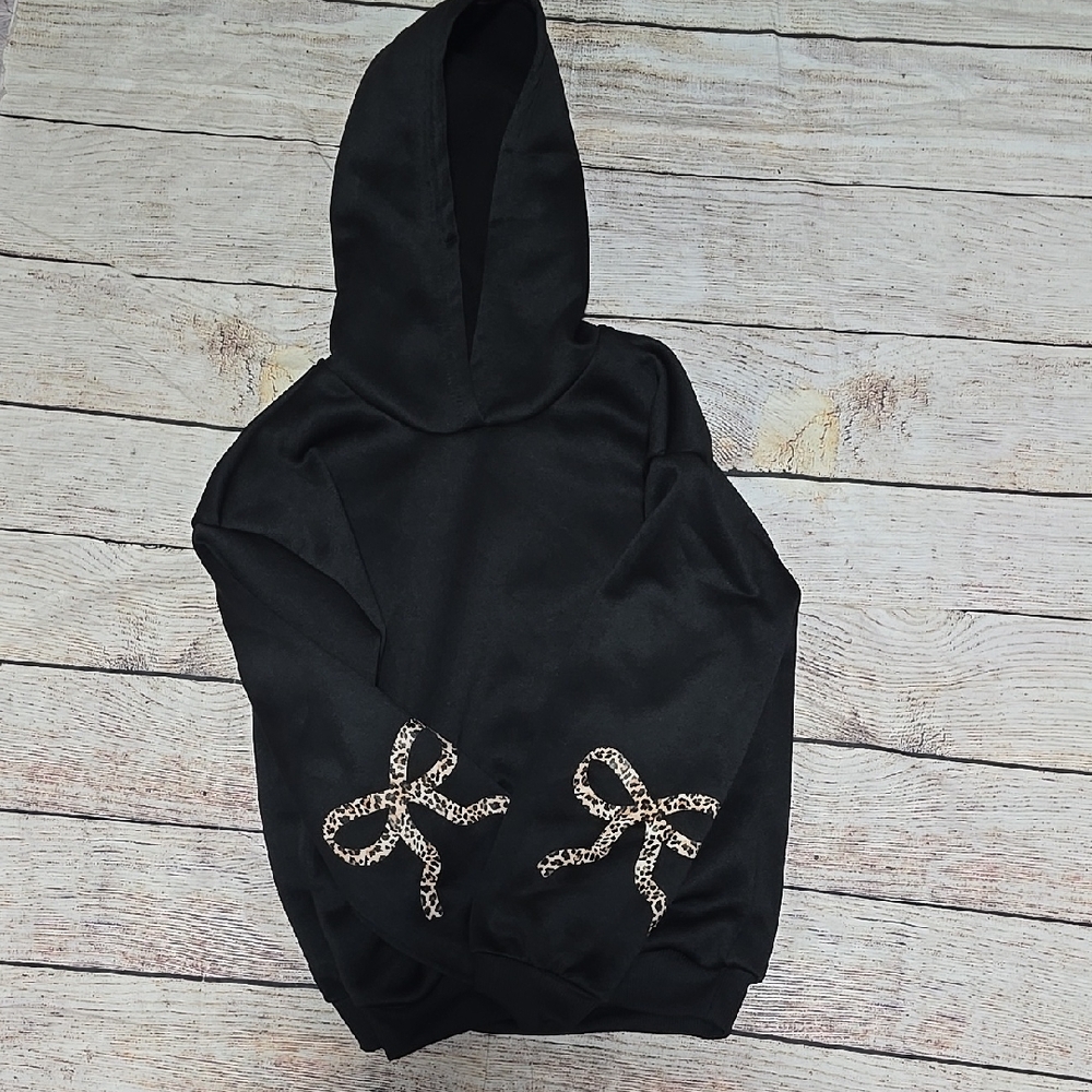 Black Hoodie with Leopard Print Bows